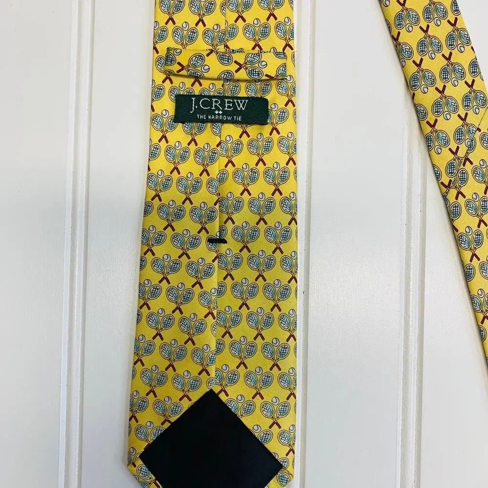 J Crew Yellow Silk Neck Tie Tennis Rackets 3